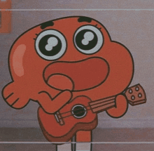 a cartoon character holding a guitar with a big mouth