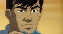 a close up of a cartoon man 's face with a serious expression .