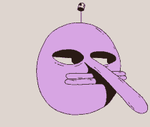 a cartoon of a purple face with a yellow capsule on top