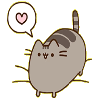 a cartoon cat with a heart shaped speech bubble above it