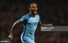 soccer player celebrates his team 's first goal during the match .