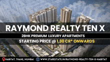 an advertisement for raymond realty ten x shows an aerial view of the apartments