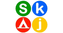 four circles with the letters s k a j and a triangle in the middle