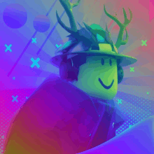 a roblox character wearing headphones and a hat with antlers on it