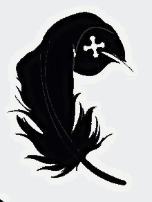 a black feather with a white cross on it 's head