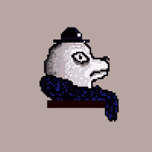 a pixel art drawing of a panda bear wearing a hat and scarf