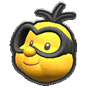 a yellow cartoon character with a black mask on his face .