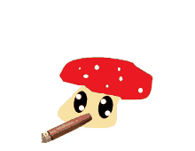 a drawing of a mushroom with a cigar sticking out of it 's mouth