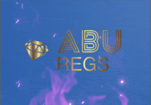 a blue background with abu regs written in gold on it