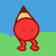 a cartoon drawing of a red circle with a brown triangle on top of it