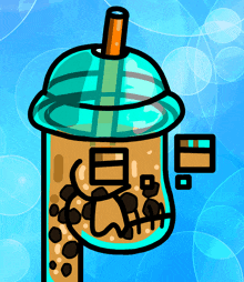 a cartoon drawing of a bubble tea cup