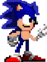 a pixel art drawing of sonic the hedgehog holding a knife