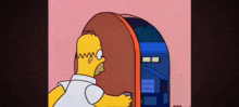 a cartoon of homer simpson getting out of a phone booth