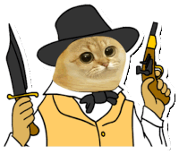 a cat wearing a hat and holding a knife and gun