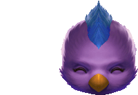 a purple bird with a blue mohawk on it 's head