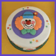 a birthday cake with a clown on it