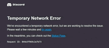 a temporary network error message on a discord page