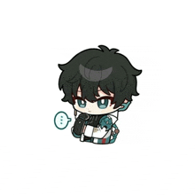 a chibi drawing of a boy with black hair and blue eyes