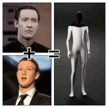 a man in a suit and tie is next to a robot in a white suit .