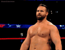 a shirtless wrestler stands in a wrestling ring with the words the architectwwe written above him