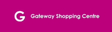 a logo for the gateway shopping centre on a purple background