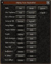 a screen shot of a game with a list of options