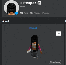 a screenshot of a person 's account with the name reaper