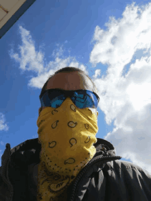 a man wearing sunglasses and a yellow bandana