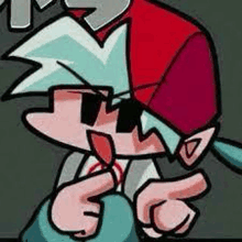 a close up of a cartoon character wearing sunglasses and a red hat .