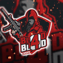 a logo for bl4d esports shows a person holding a gun