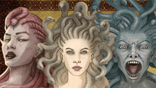 a drawing of a woman with snakes on her hair