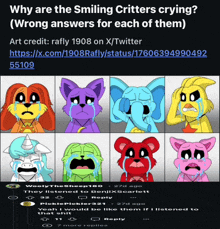 why are the smiling critters crying wrong answers for each of them art credit rafly 1908 on x/twitter 55109