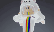 a cartoon character with a rainbow coming out of their mouth