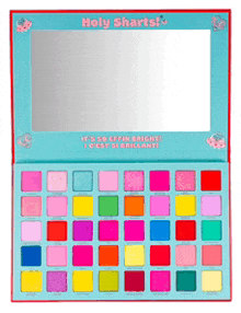 a colorful eyeshadow palette with the words holy swarts on it