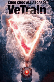 a poster for vetrain shows a train coming out of a cloud of smoke