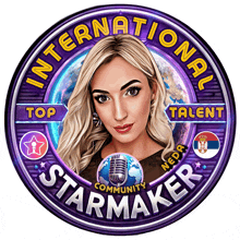 a logo for international starmaker with a blonde woman