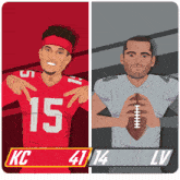 a drawing of two football players with kc 41 14 lv