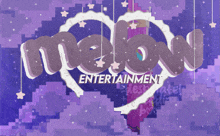 a logo for melon entertainment is displayed on a pixelated background