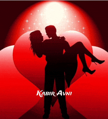 a man is carrying a woman in his arms with the name kabir avni written on the bottom