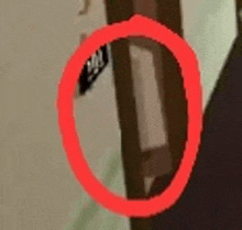 a red circle is surrounding a shadow of a person standing in a room .