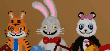 a pixel art of a tiger a bunny and a panda