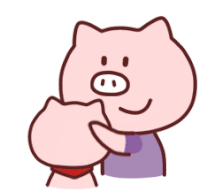 a cartoon pig is hugging another pig in a purple shirt