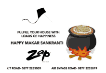 an advertisement for zap clothing shows a pot of food and a kite