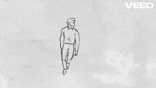 a drawing of a man walking with the word veed in the background