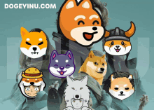 a poster for dogeyinu.com shows a man surrounded by dogs