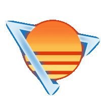 an illustration of a sunset with a blue triangle surrounding it