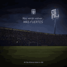 an advertisement for alianza lima shows a soccer field at night