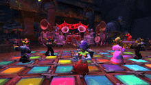 a group of goblins are dancing on a dance floor