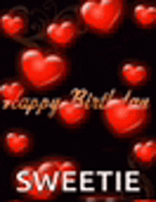 a birthday card with red hearts and the name sweetie