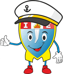 a cartoon drawing of a shield with arms and legs wearing a captain 's hat and giving a thumbs up